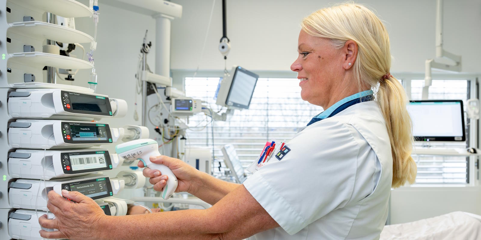 Infuuspompkoppeling op de Intensive Care.