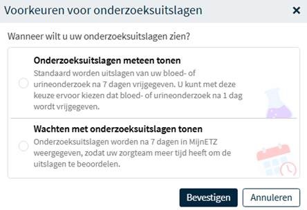 MijnETZ uitslagen instellingen